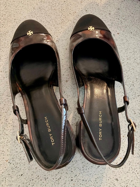Tory Burch Shoes - Tory Burch Cap-Toe Slingback Heels – Tortoise/Black – Size 9.5